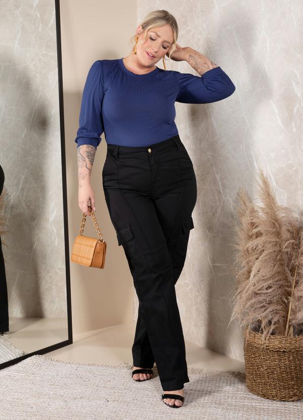 Quintess - Blusa Marinho Canelada com Mangas Bufantes 6