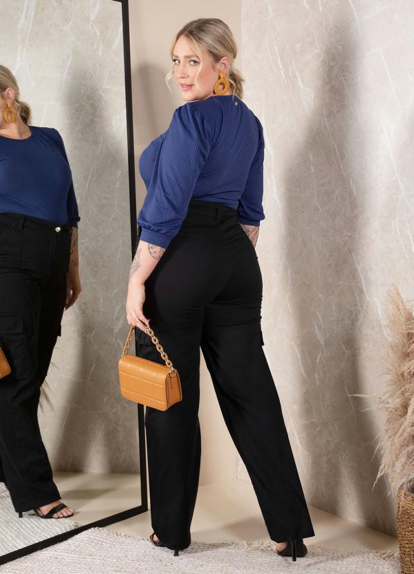 Quintess - Blusa Marinho Canelada com Mangas Bufantes 7