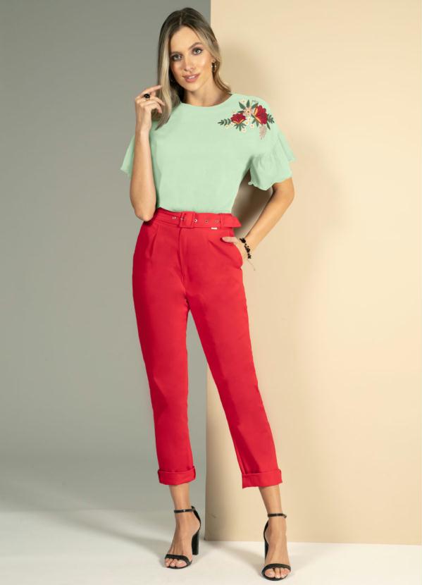 Quintess - Blusa Menta com Bordados em Floral e Mangas 3/4 3