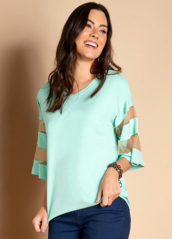 Blusa Menta Com Detalhes Em Tule Nas Mangas Quintess