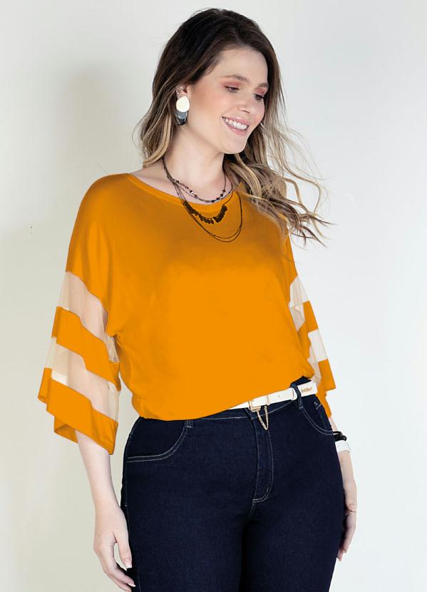 Blusa Mostarda Com Detalhes Em Tule Nas Mangas Quintess