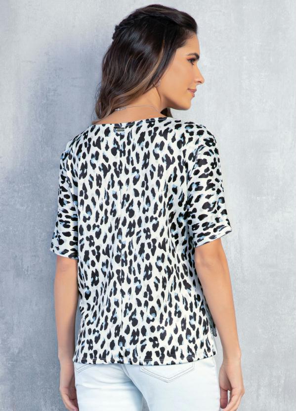 Quintess - Blusa Oncinha Azul com Degrau na Barra 2