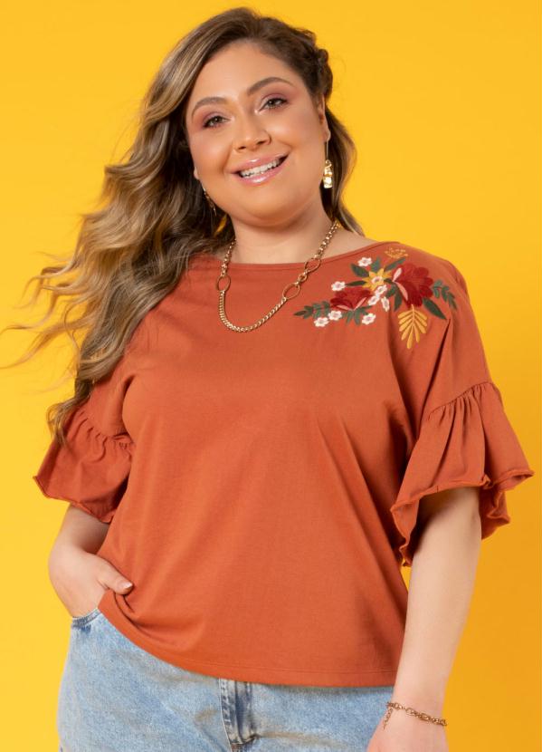 Quintess - Blusa Telha com Bordados em Floral e Mangas 3/4 5