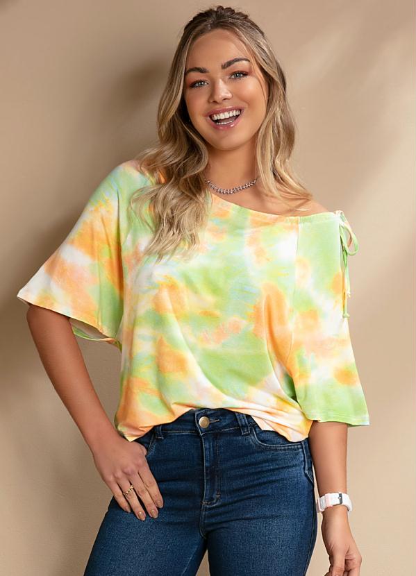 Quintess - Blusa Tie Dye Mangas 3/4 Decote Ajustável