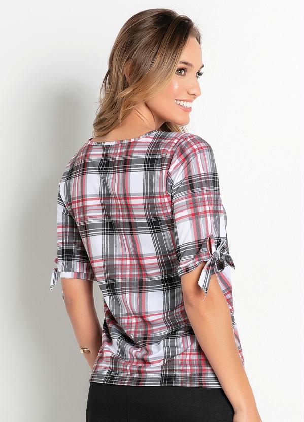 Rosalie - Blusa Xadrex Vermelha Manga 3/4 Moda Evangélica 2