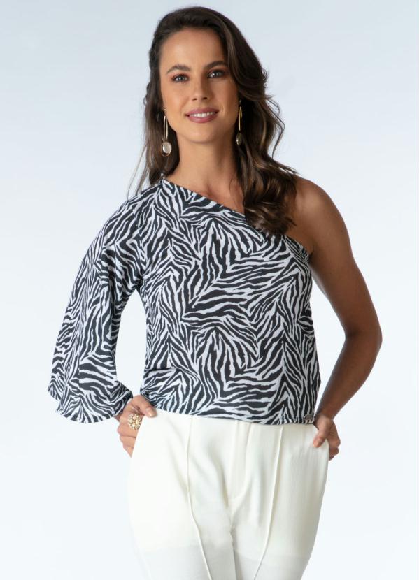 Quintess - Blusa Zebra Manga Única Ampla