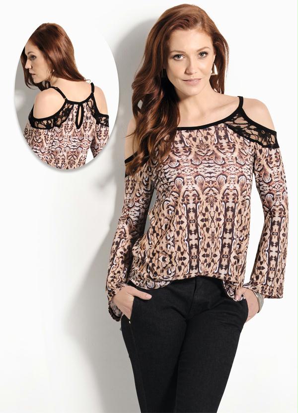 Ah - Blusa Ana Hickmann Estampada Abertura nos Ombros