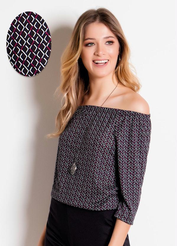 Outlet - Blusa Ciganinha Manga 7/8 Geométrica