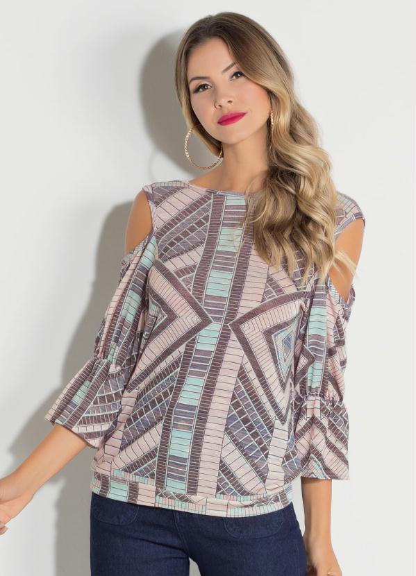 Quintess - Blusa Étnica Rosê com Decote Costas Profundo