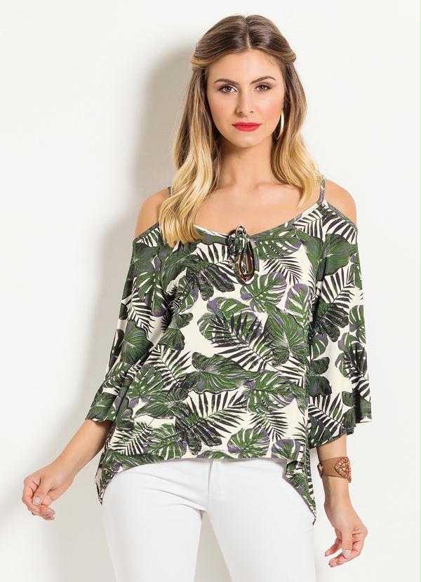 Quintess - Blusa Folhagens Quintess com Ombros Vazados