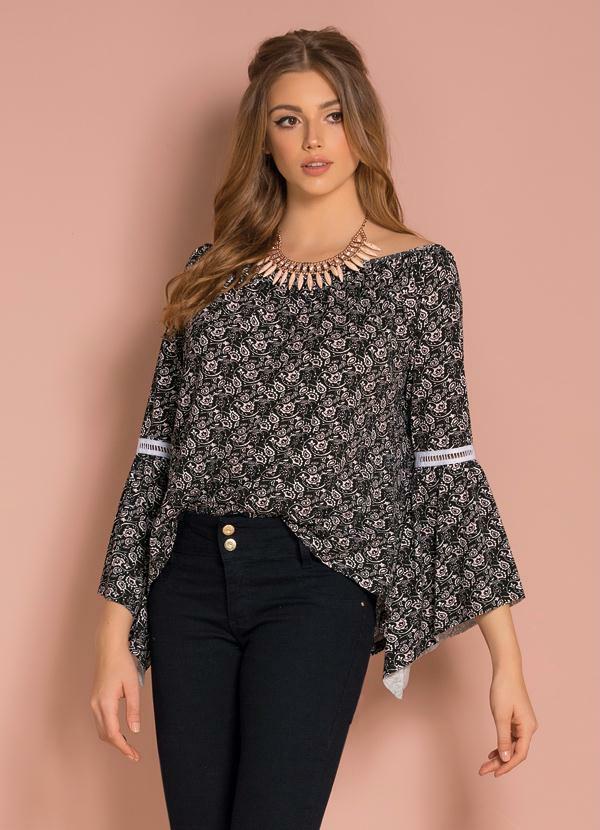 Quintess - Blusa Mangas Sino Assimétricas Floral