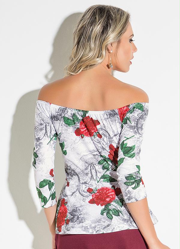 Outlet - Blusa Peplum com Mangas 7/8 Floral 2