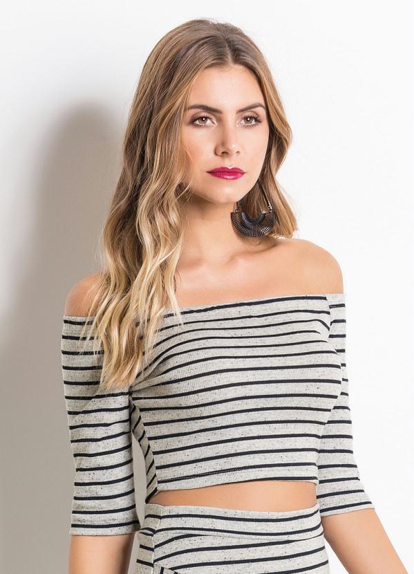 Quintess - Top Cropped Ombro a Ombro Listrada Quintess