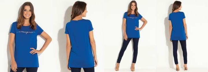 Blusa Alongada Azul com Fendas Laterais