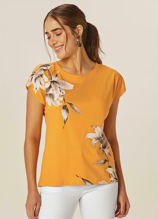 Malwee - Blusa Amarelo Escuro Lírios Malha