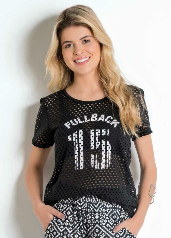 Outlet - Blusa Arrastão Preta com Estampa Frontal