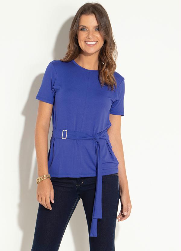 Quintess - Blusa Azul com Faixa Fixa nas Laterais