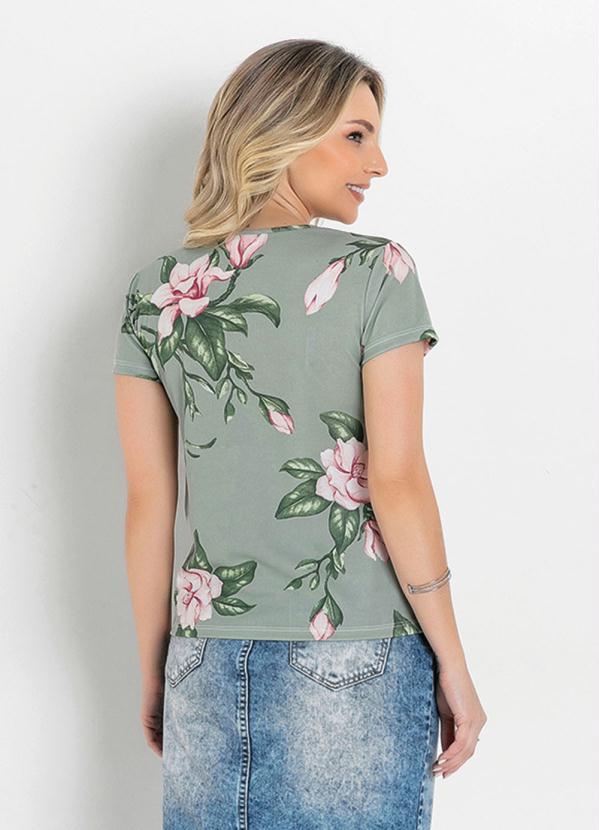 Outlet - Blusa Básica Floral Verde Moda Evangélica 2