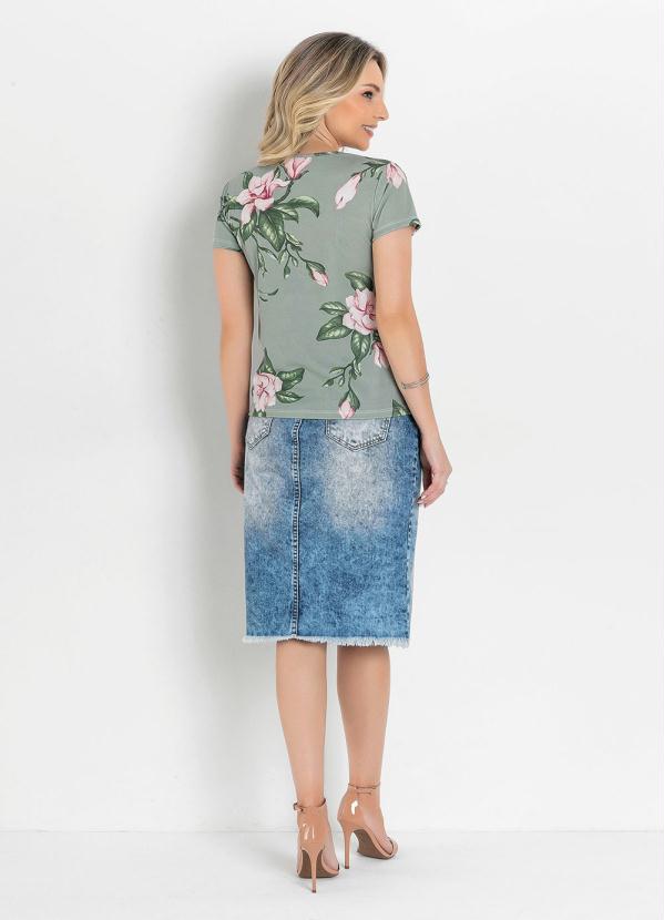 Outlet - Blusa Básica Floral Verde Moda Evangélica 4