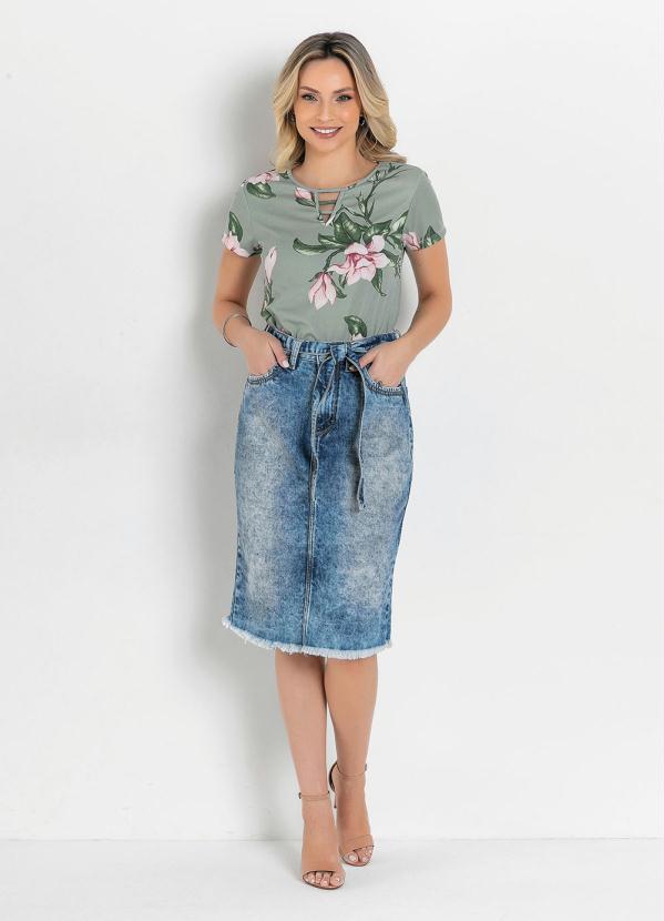 Outlet - Blusa Básica Floral Verde Moda Evangélica 5