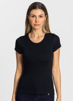 Rovitex - Blusa Básica Visco Tricô Feminina Preto - ROVITEX