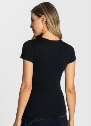 Rovitex - Blusa Básica Visco Tricô Feminina Preto - ROVITEX