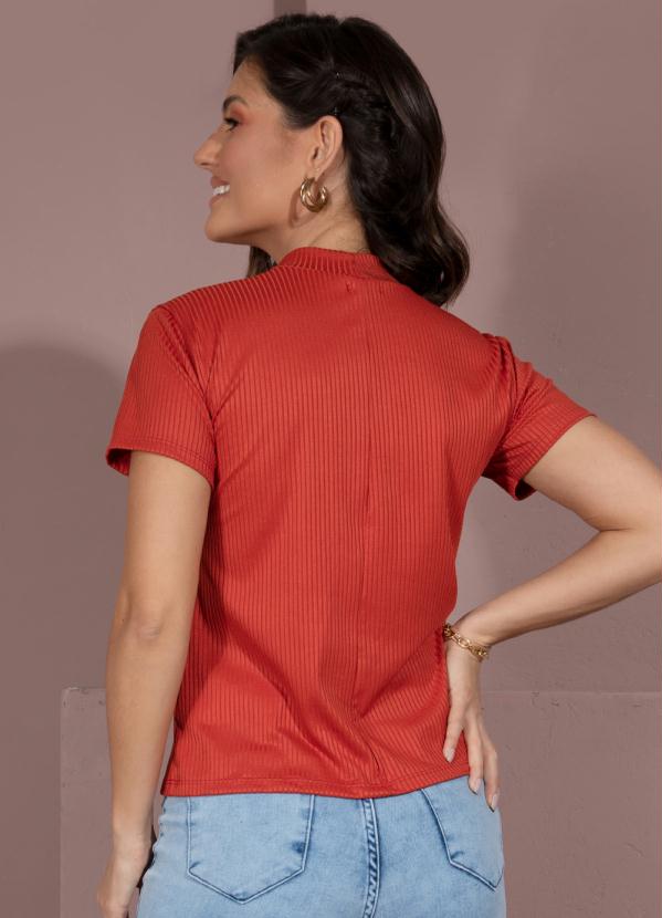 Quintess - Blusa Canelada Telha com Gola Alta 2