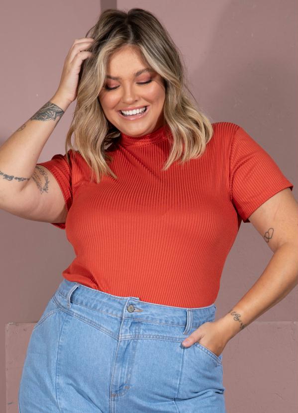 Quintess - Blusa Canelada Telha com Gola Alta 6