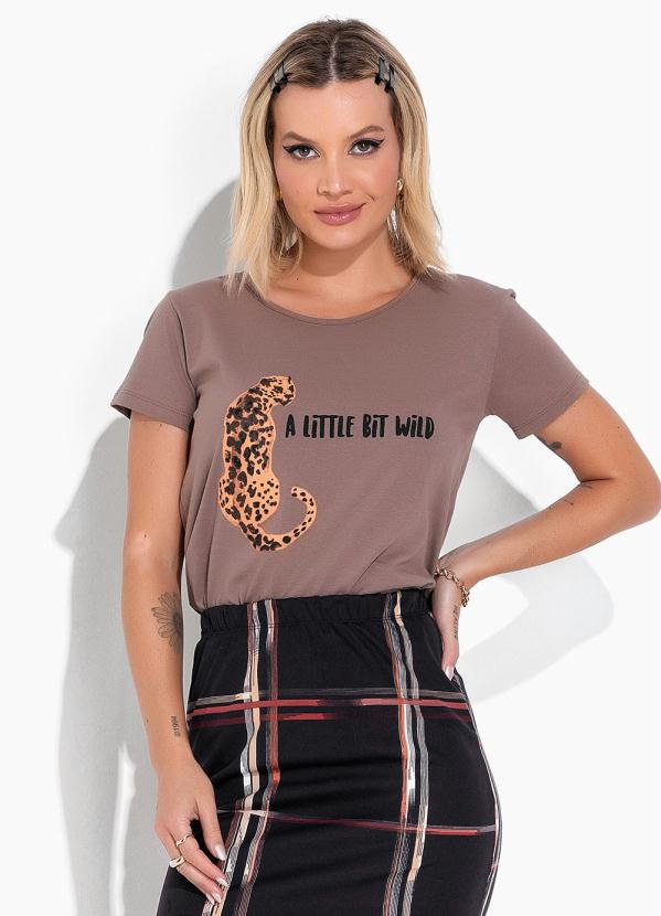 Moda Pop - Blusa Chocolate com Estampa Localizada