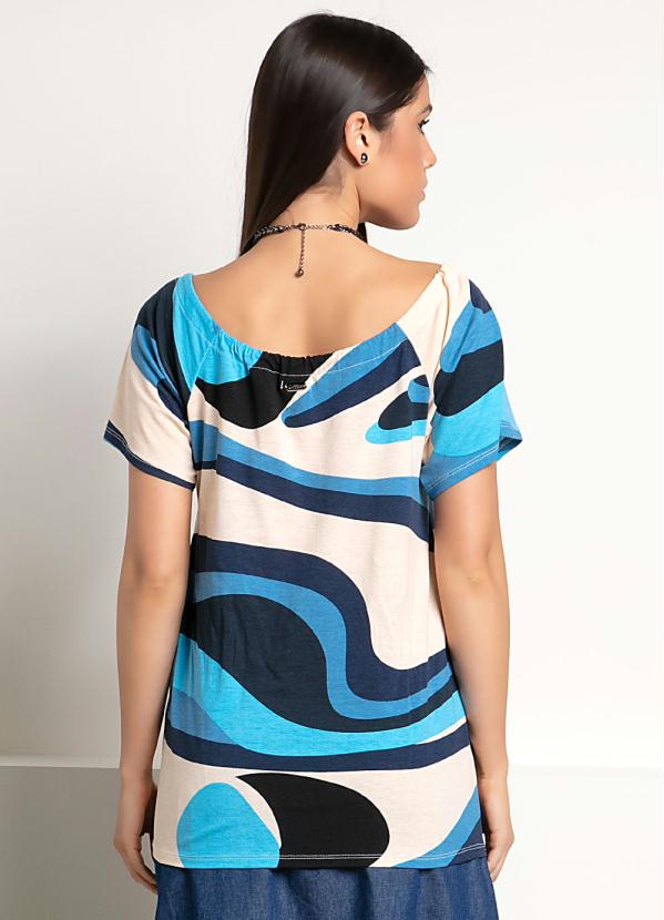 Quintess - Blusa Ciganinha Abstrato Azul Mangas Curtas 4