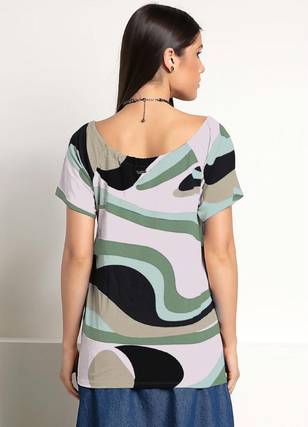 Quintess - Blusa Ciganinha Abstrato Verde Mangas Curtas 2
