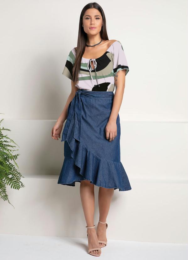 Quintess - Blusa Ciganinha Abstrato Verde Mangas Curtas 3