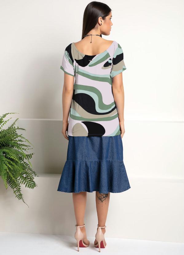 Quintess - Blusa Ciganinha Abstrato Verde Mangas Curtas 4