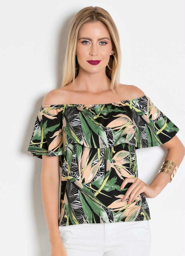 Outlet - Blusa Ciganinha Estampa Folhagem