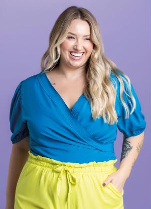 Marialícia - Blusa com Amarração Azul - MARIALÍCIA
