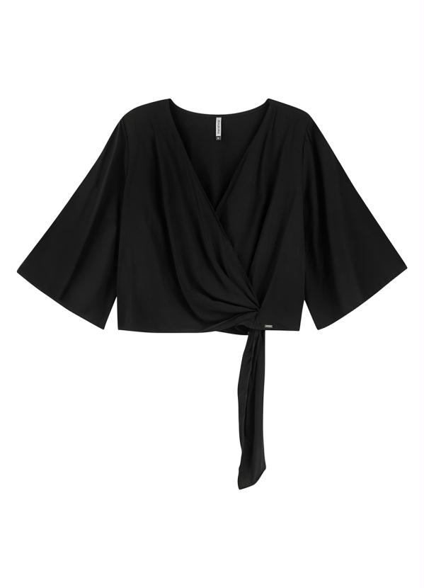 Marialícia - Blusa com Amarração na Cintura Preto