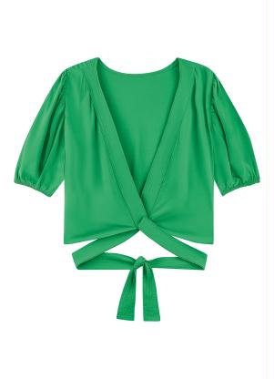 Marialícia - Blusa com Amarração Verde - MARIALÍCIA