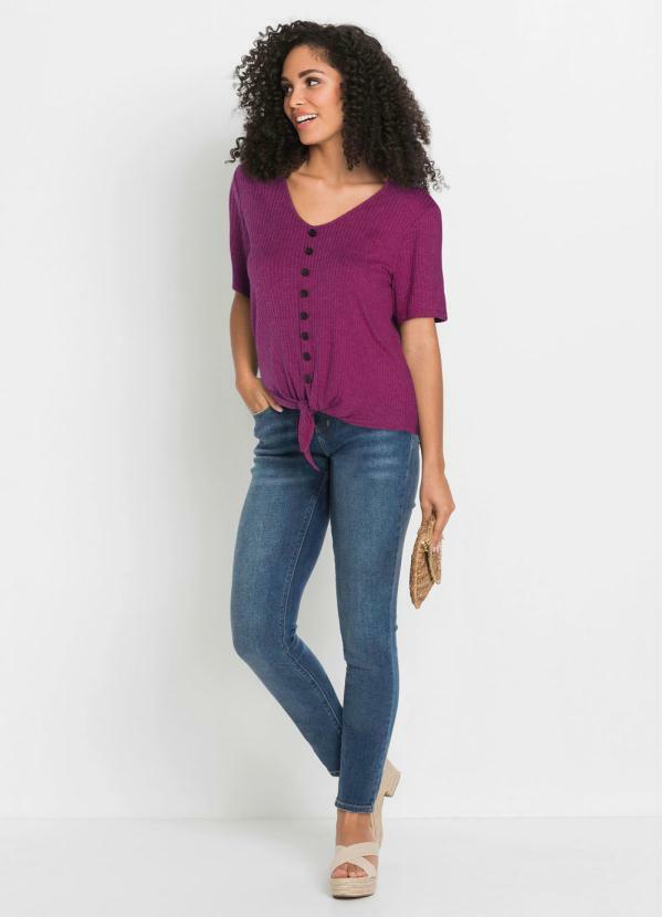 bonprix - Blusa com Botões Amarração Rosa 3