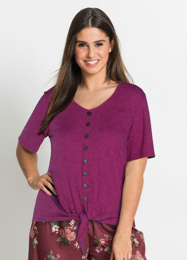 bonprix - Blusa com Botões Amarração Rosa 5