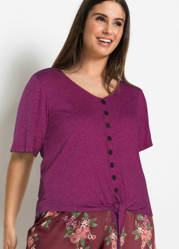 bonprix - Blusa com Botões Amarração Rosa 7