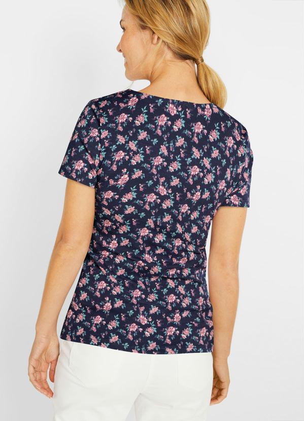 bonprix - Blusa com Decote Redondo Floral Marinho 2