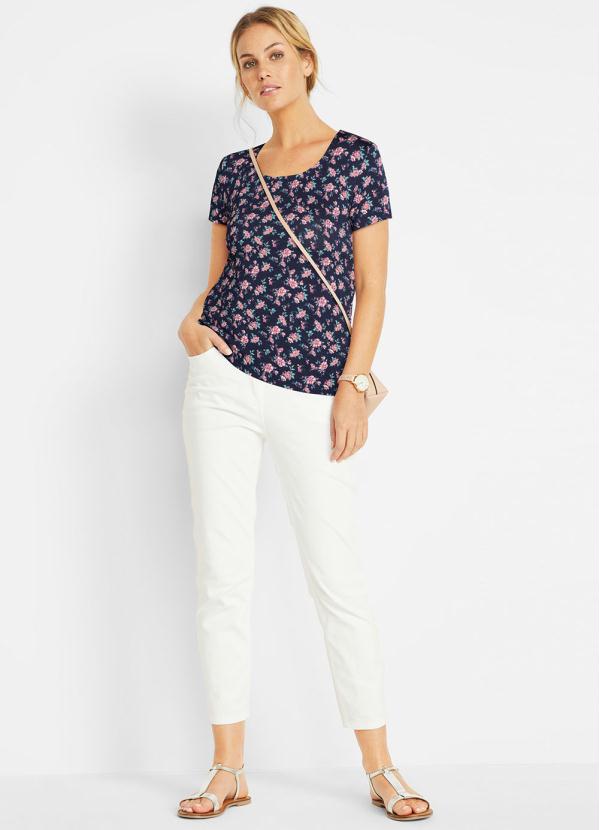 bonprix - Blusa com Decote Redondo Floral Marinho 4