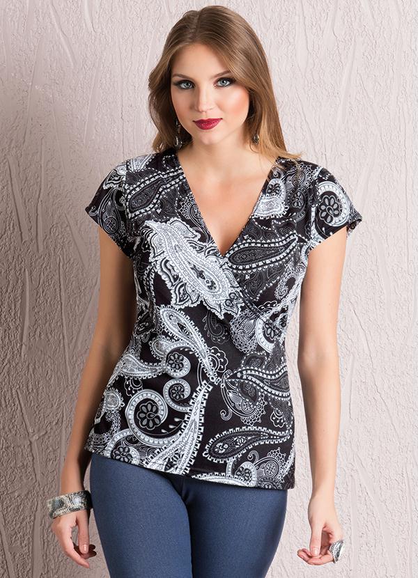 Outlet - Blusa com Decote Transpassado Paisley 1