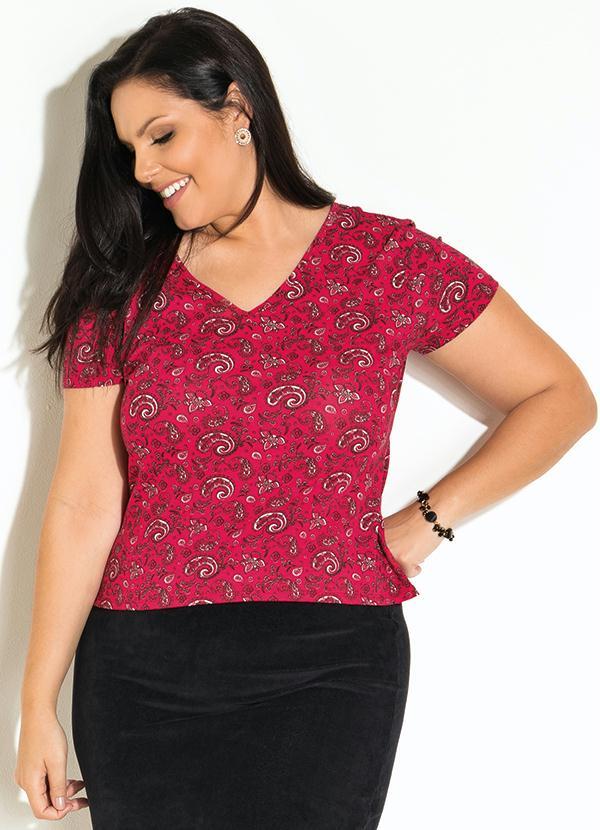 Quintess - Blusa com Decote V Paisley Vermelho Quintess 5