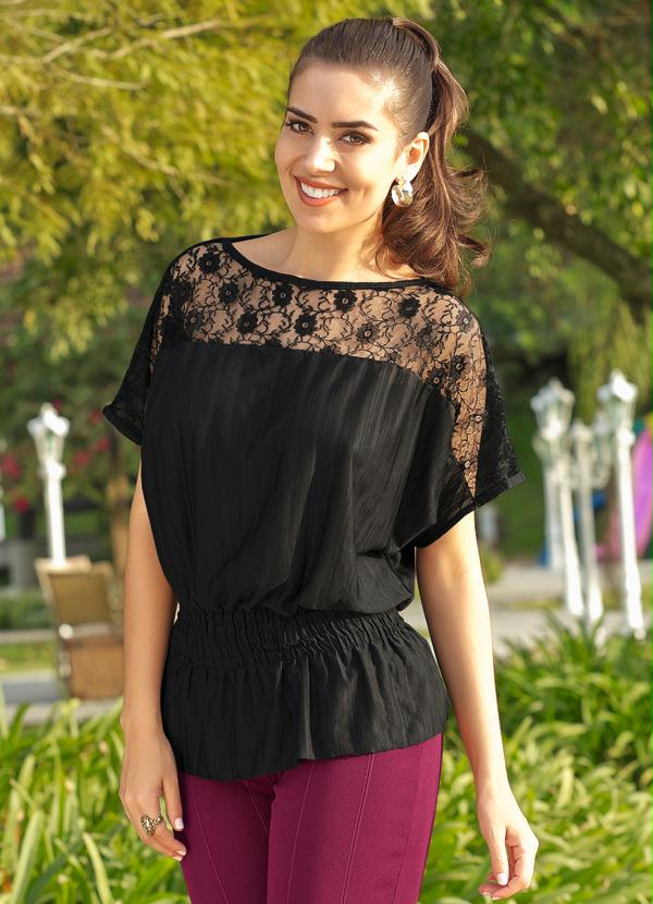 Outlet - Blusa com Detalhes em Renda Preta 4