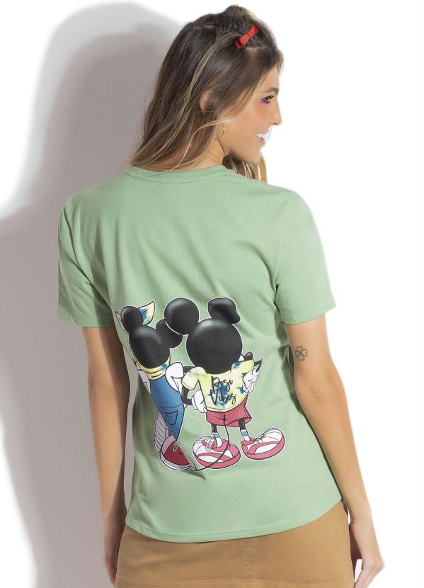 Blusa com Decote V e Estampa Mini Print Verde - Disney