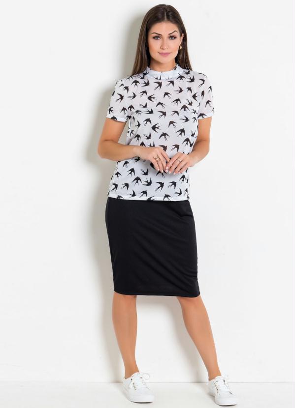 Rosalie - Blusa com Gola Estampa Pássaros Moda Evangélica 3