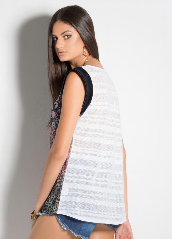 Quintess - Blusa com Mangas em Cetim Estampa Frontal 2