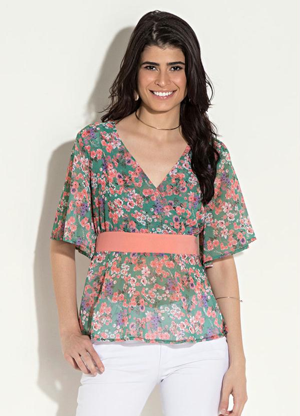 Quintess - Blusa com Recorte Floral Verde Quintess