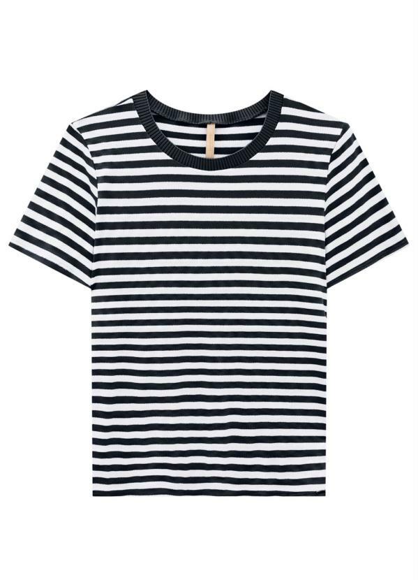 Lunender - Blusa Crepe Listrada Retilínea Preto